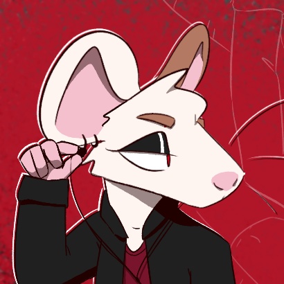 A headshot of an anthropomorphic rat pulling out an earbud.